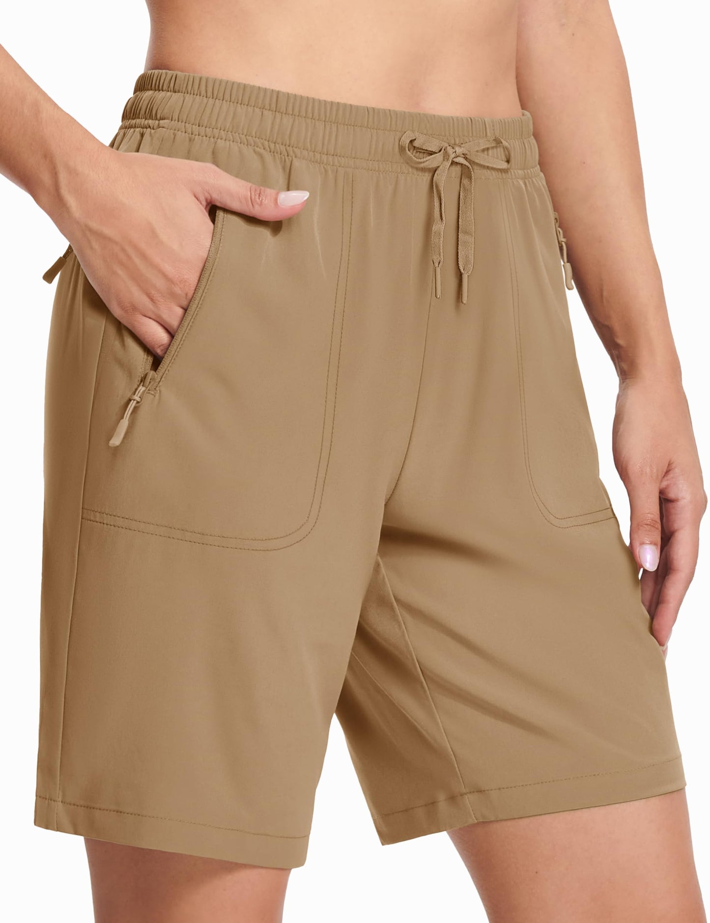 MAGCOMSEN Hiking Shorts Woman 7 Inch Inseam Quick Dry Lightweight Running Shorts with Pockets Active Khaki 2XL
