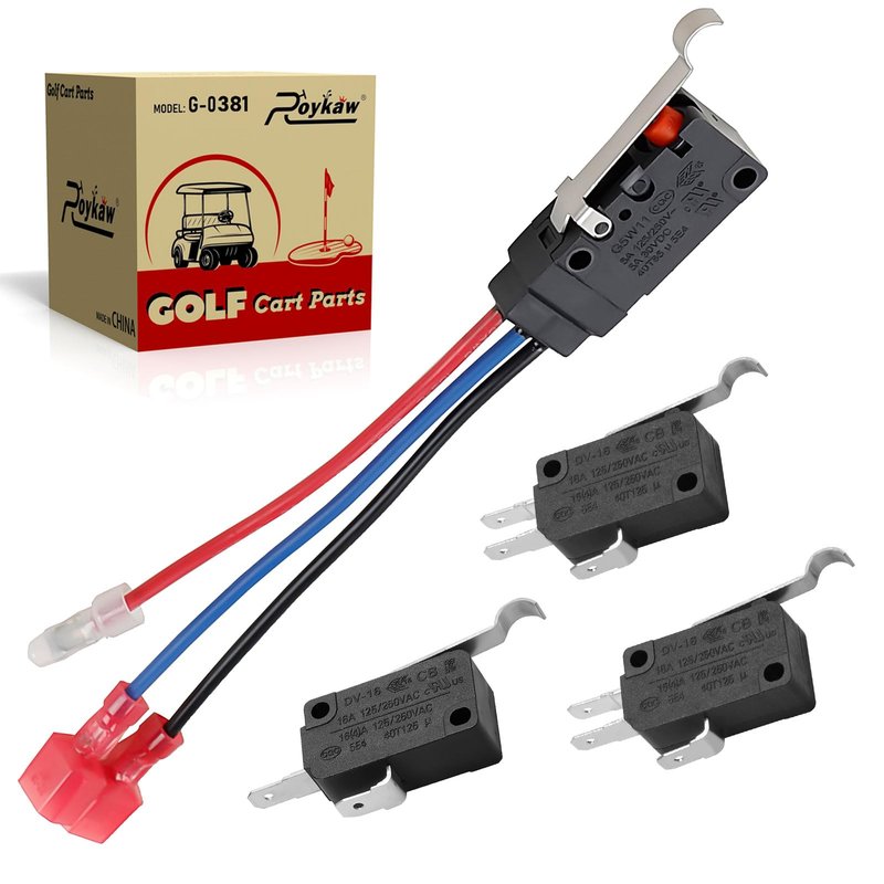 Roykaw Golf Cart Micro Switch Kit for Club Car DS/Precedent 1999+, Forward Reverse with Wires, 2/3 Pong, Reverse Warning Limit, 4PCS, OEM# 101979101, 1014807, 1014808