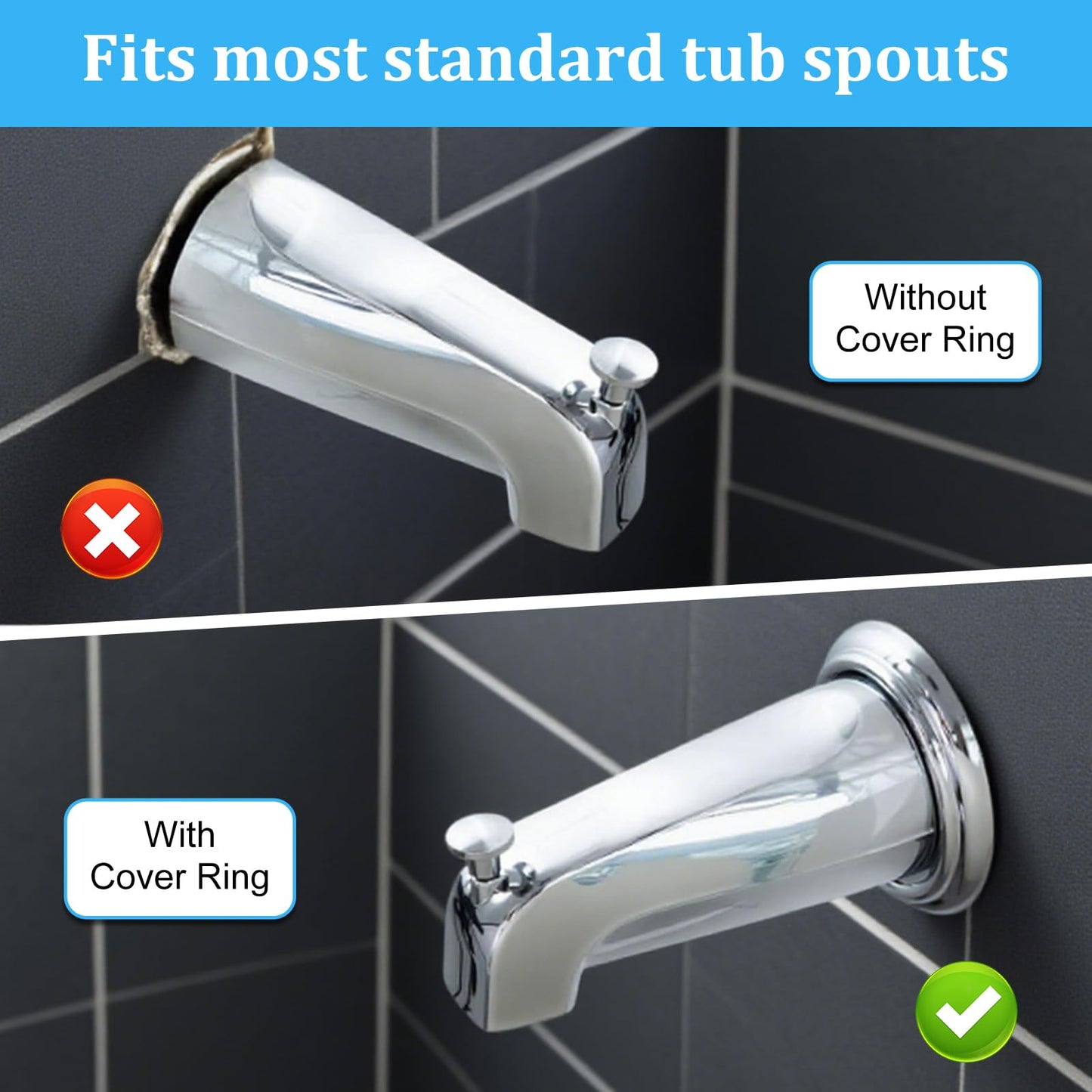 Metal Tub Spout Cover Ring, Stainless Steel Bathroom Faucet Remodeling Wall Plate with Foam Gasket（1-1/2 Inch ID and 3-5/8 Inch OD）