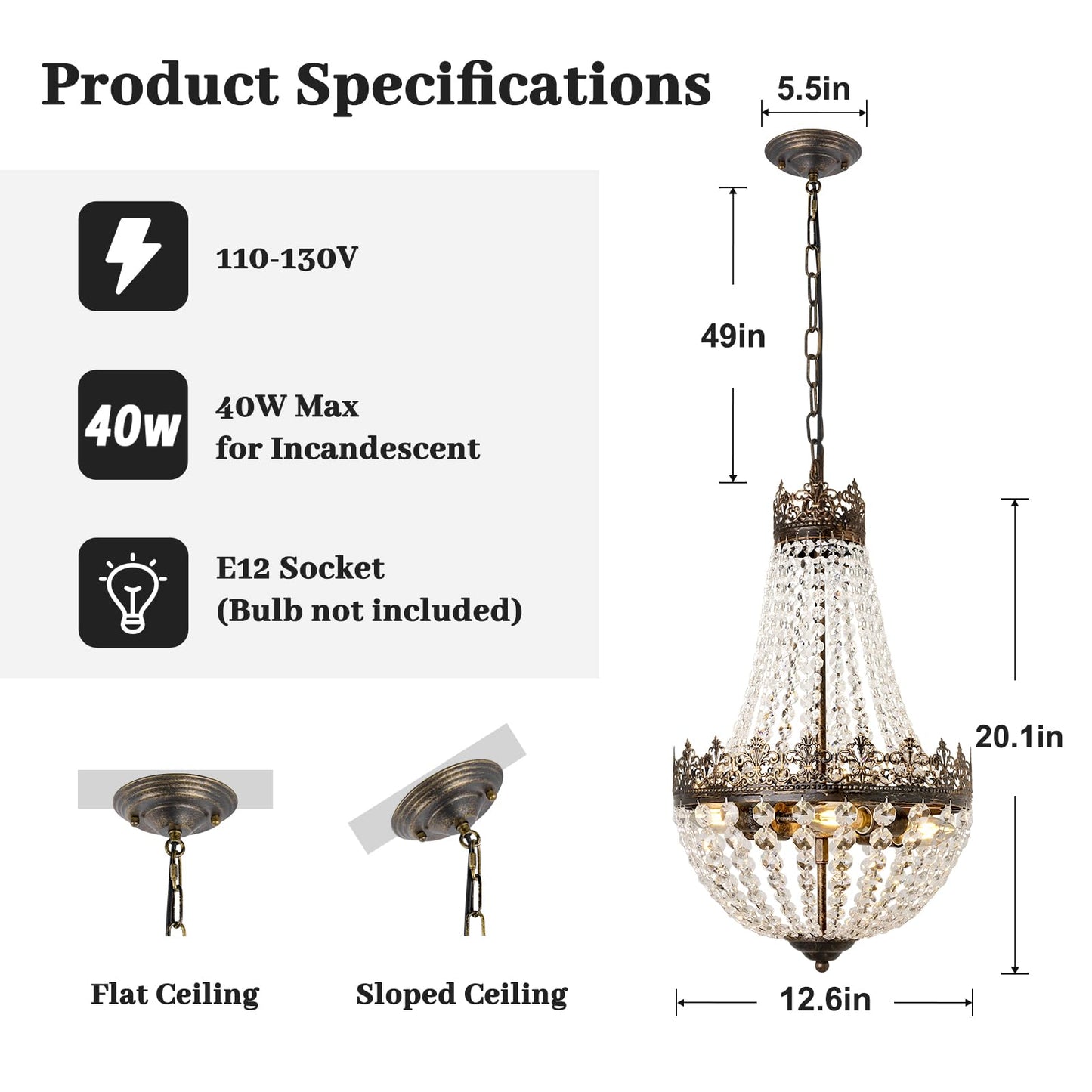 Crystal Chandelier for Dining Room, Antique French 4-Light Bedroom Chandelier, K9 Crystal Bathroom Chandeliers, Mini Vintage Ceiling Light for Living Room Foyer Hall Kitchen Entryway 4 E12 Base