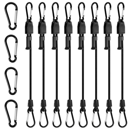 Joneaz 8 Pcs 48 inch Bungee Cords with Hooks Adjustable Heavy Duty Black, UV Resistant Shock Strap with Carabiner Style Clips,4 Spare Parts Offered
