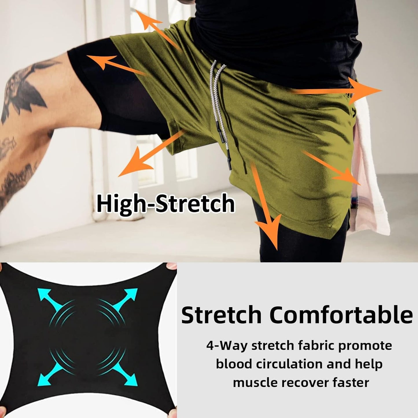 OEBLD Men's 2-in-1 Athletic Shorts - 7'' Gym & Running Shorts with Towel Loop