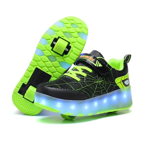 jiandian Children's Roller Sneakers with Retractable Flashing Wheels - Breathable Spider Web Convertible Skate Shoes for Boys Girls