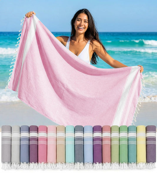 LANE LINEN Turkish Beach Towel, Oversized, 39"x71", Quick Dry - Candy Pink
