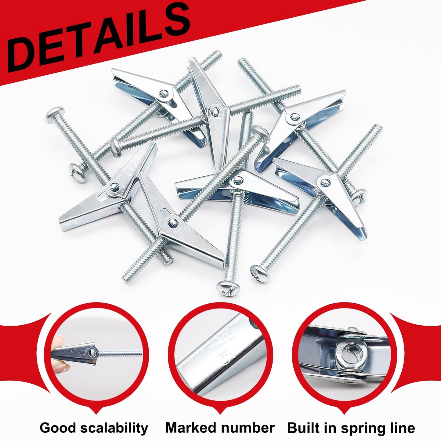 Bemaka 192Pcs 1/8 Inch Toggle Bolts, Heavy Duty Drywall Anchors and Screws Kit, Butterfly Anchors Toggle Bolts and Wing Nut Kit with Nuts Washers for Hollow Wall, Ceiling (48 Sets)