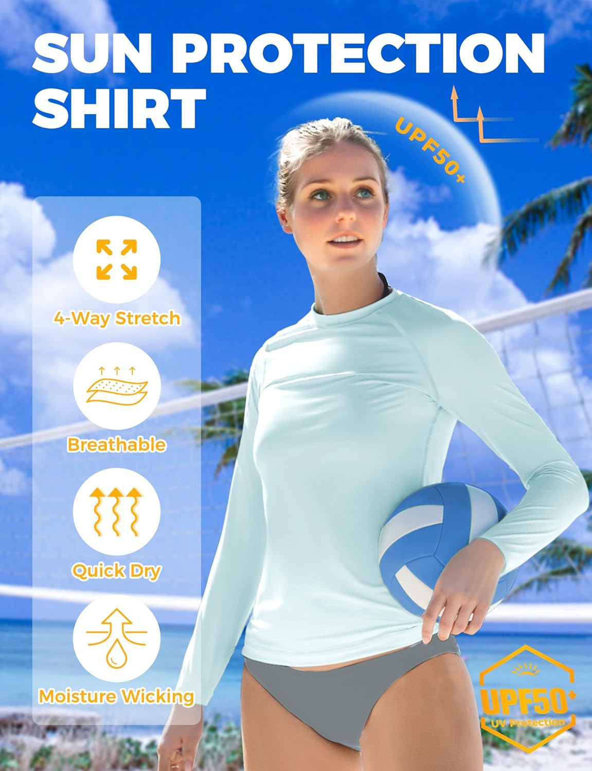 AURUZA UPF50+ Women’s Rash Guard - Quick Dry UV Protection Long Sleeve Swim Top for Active Wear