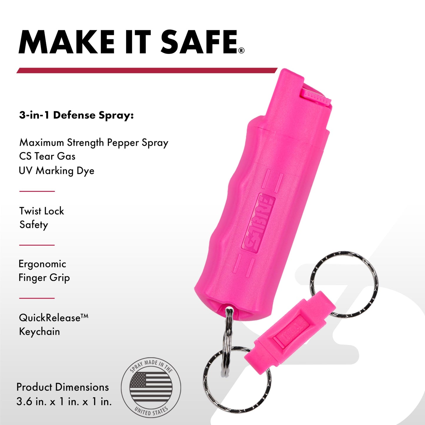 SABRE 3‑in‑1 Defense Pepper Spray with Tear Gas & UV Marking Dye - Twist-Lock Safety, Quick-Release Keychain, Maximum Strength OC for Self Defense, 14-ft Range, 10 Second Spray Time, 0.54 fl oz