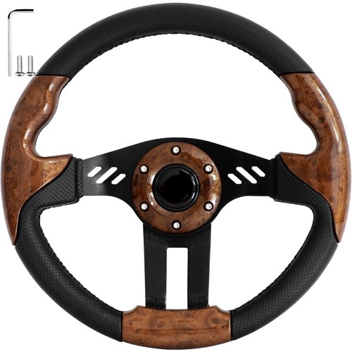 Golf Cart Steering Wheel for EZGO TXT/RXV, Club Car DS/Precedent/Tempo, Yamaha G29/Drive/Drive 2, and more Golf Cart Models, Racing Steering Wheel, Woodengrain (Adapter Not Included)