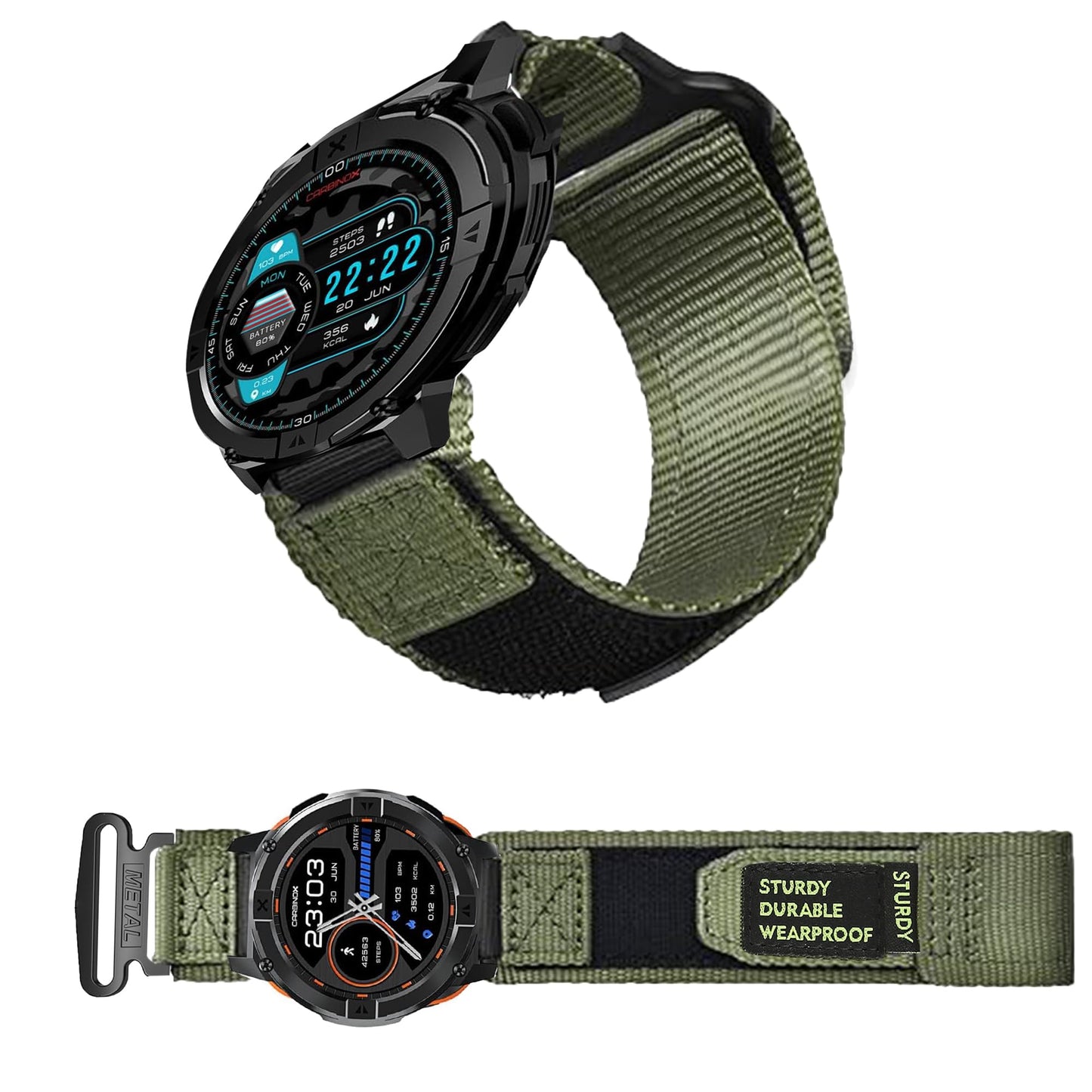Compatible for Onaneag Smart Watch Band, 22mm Quick Release Rugged Nylon Sports Strap with Woven Loop Design Compatible for Onaneag P110, Ddidbi, Paukila P114, Nihemin 1.96 Watch, Haulvean JX629 Watch (Green, 22mm size band)