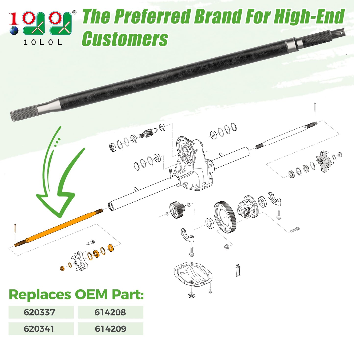 10L0L Golf Cart Rear Spline Axle Shaft Driver Side for EZGO RXV Electric 2008-Up, 24.5 Inch Axle Kit with Bearings and Seals, Replace OEM 620337 614208