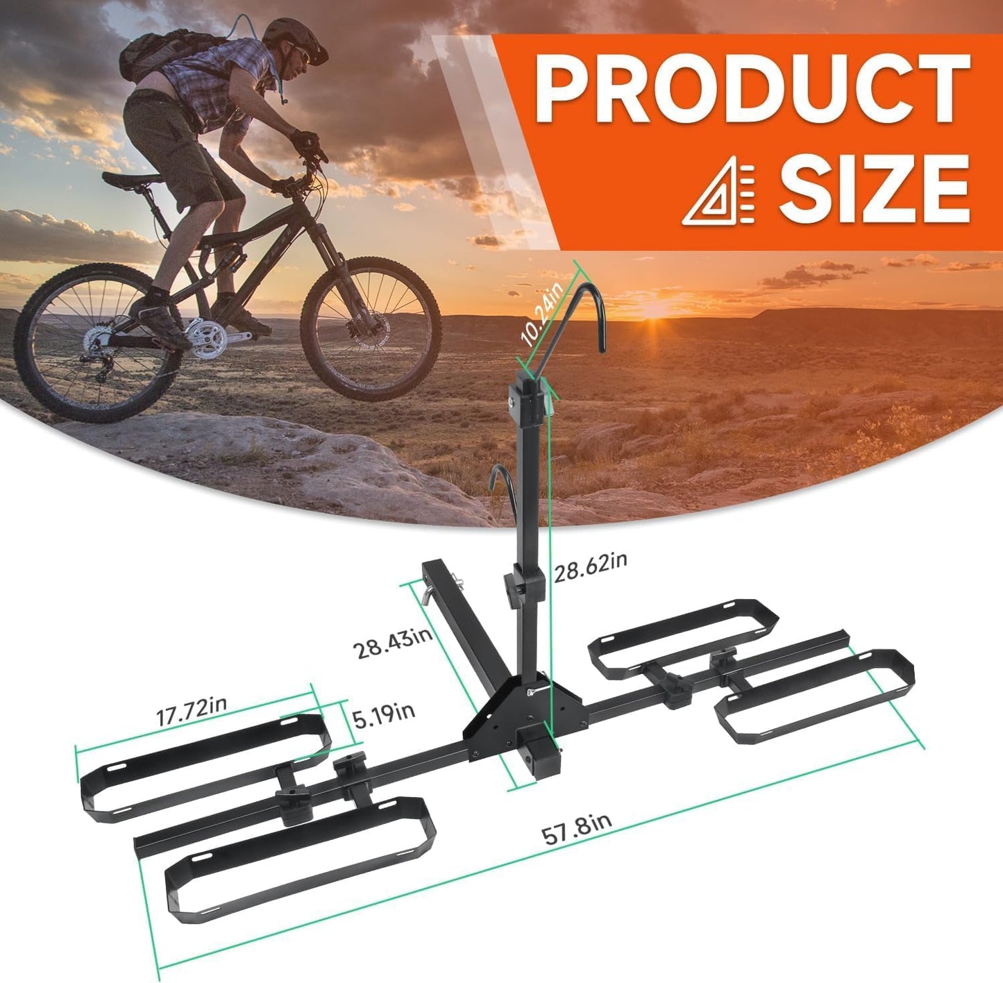 Tilting 2-Bike Hitch Rack - Fits Fat Tire Bikes Up to 5" Wide, Holds 150 lbs | Ideal for Cars, SUVs, Trucks