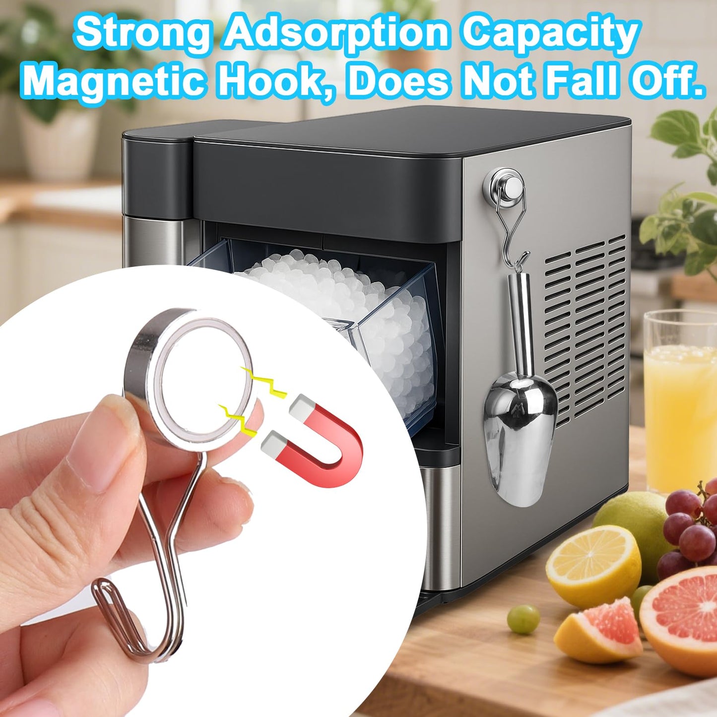 Stainless Steel Ice Scoop for Freezer with Magnetic Hook - Ice Scoop for GE Profile Opal 2.0 Nugget Ice Maker, for Kitchen Ice Bucket Bar Party Accessories