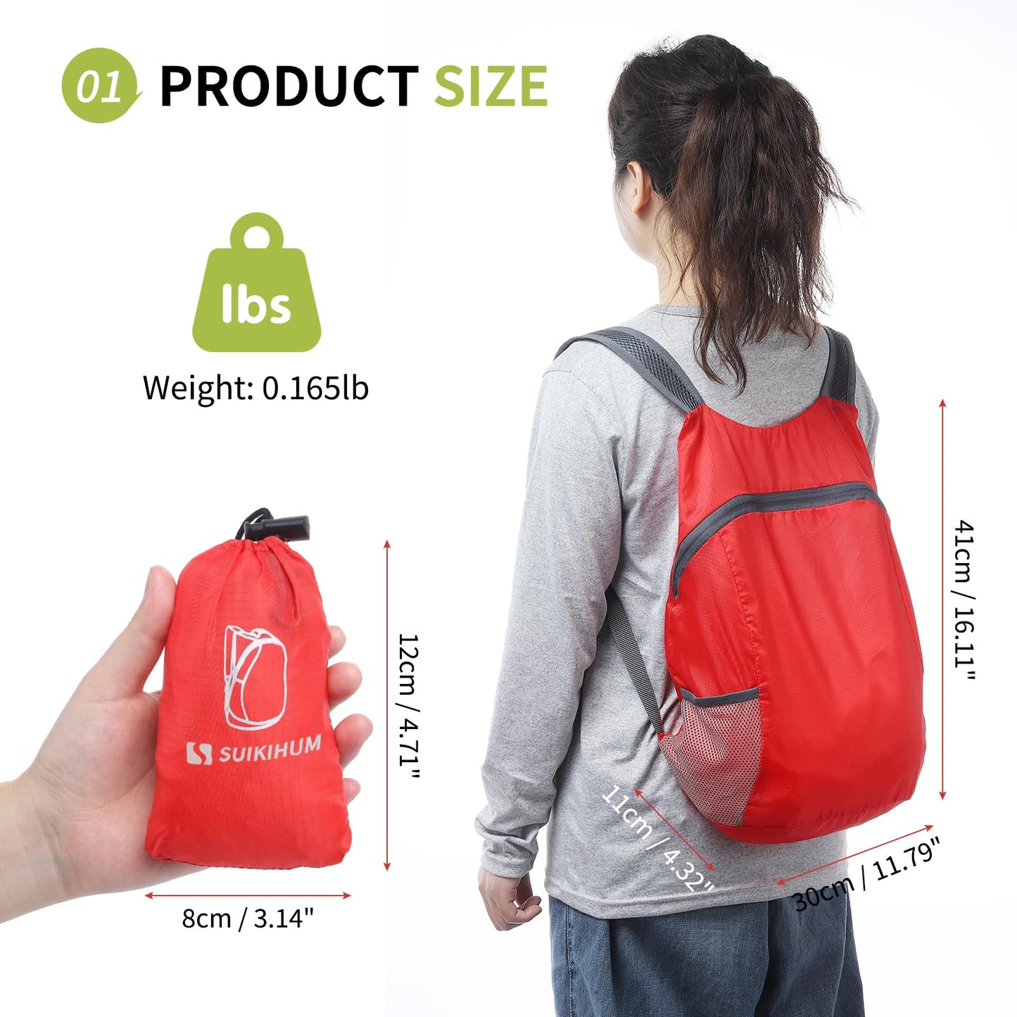 SUIKIHUM 20L Ultra Hiking-Daypack Lightweight Foldable Travel Packable Backpack for Camping Cycling Outdoor,red
