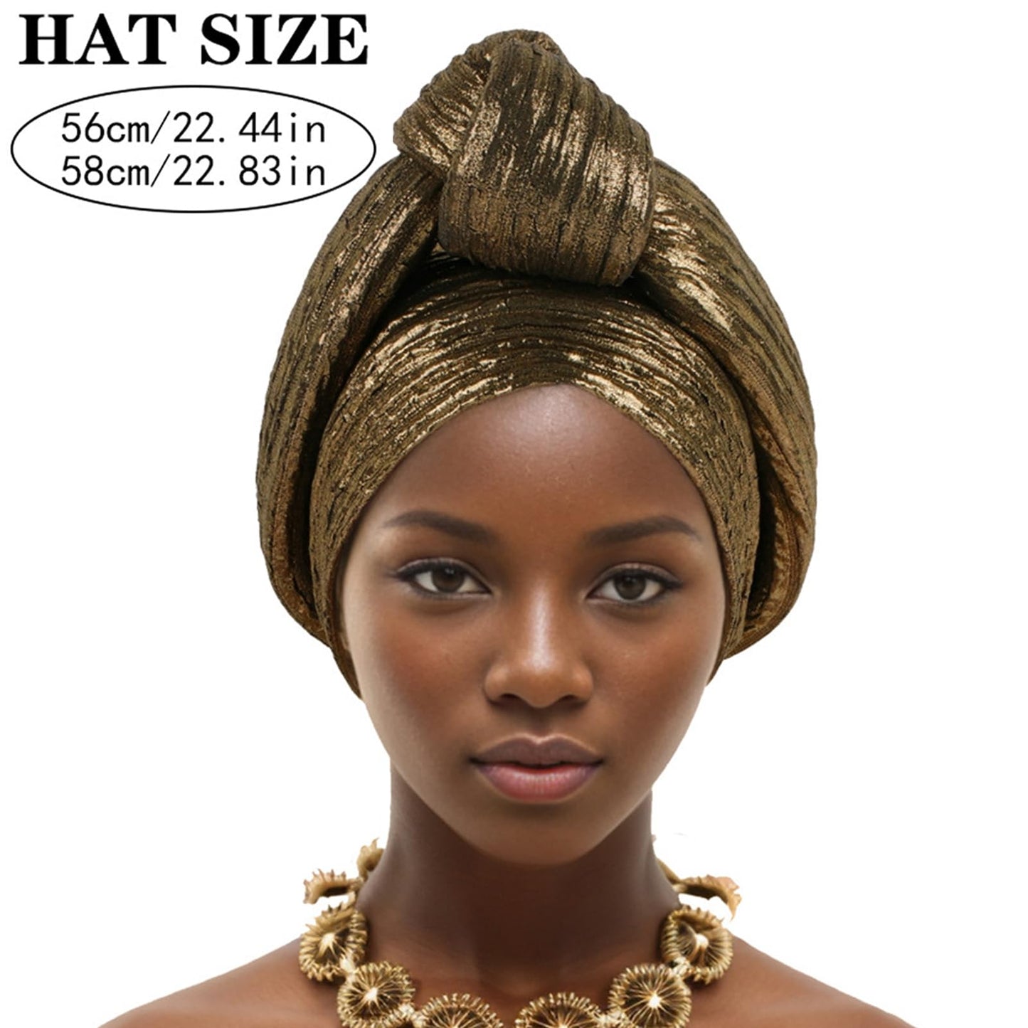 African Women Turban Caps Beanie - Knotted Head Wraps for Women Turbantes para Mujer Girl Fashion Hat Gold