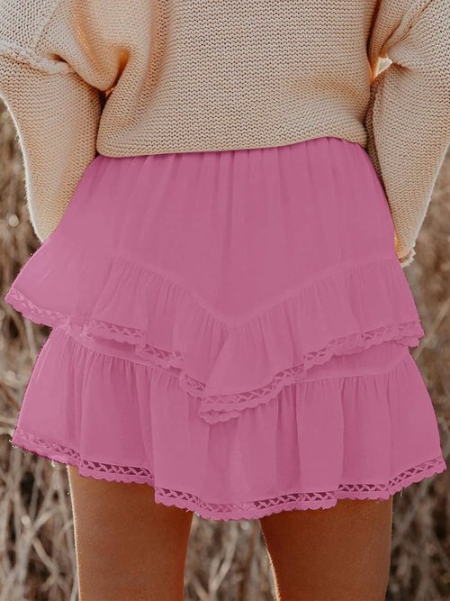 Aoudery Flowing Shorts for Women - Casual Boho Ruffle Tiered High Waist Mini Skorts | Perfect for Golf & Tennis