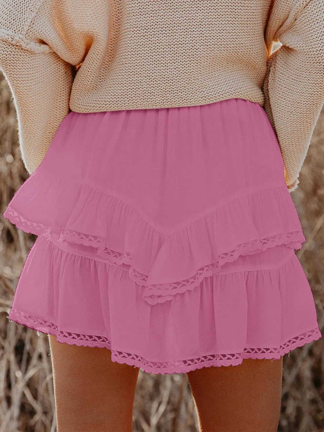 Aoudery Flowing Women's Shorts - Casual Boho Ruffle Tiered Skorts | High Waist Mini Golf & Tennis
