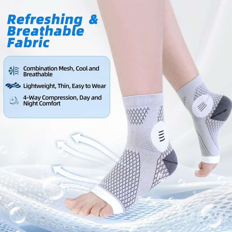 3 Pairs Neuropathy Socks for Women and Men, Nano Soothe Relief Compression Socks Toeless Compression Socks Ankle Compression Sleeve for Arch Support, Plantar Fasciitis Foot Swelling(Gray, M)