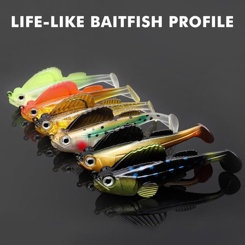Gotour Fishing Lures - Weedless Soft Paddle Tail Swimbaits for Freshwater & Saltwater | Premium Pre-Rigged Jig Heads