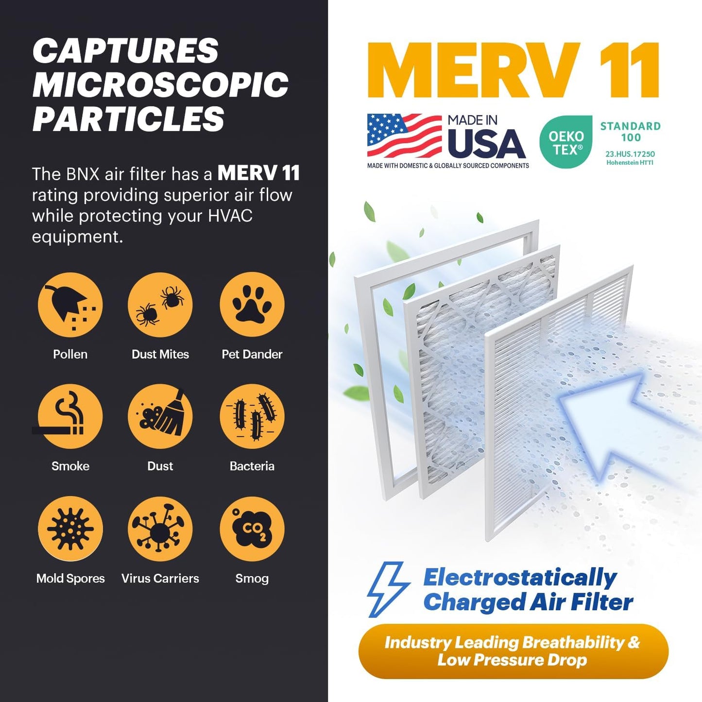BNX TruFilter 12x12x1 MERV 8 Air Filters (6-Pack) - USA-Made Dust & Pet Defense for HVAC