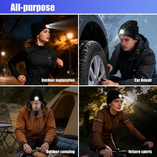 Bluetooth Beanie Hat with Light, Headlamp Cap with Headphones and Built-in Speaker Mic, Gifts for Men Women Husband Him Black
