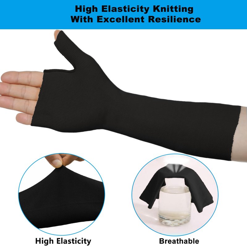 VISKONDA Hand Socks for Splint (Pack of 6) Wrist and Thumb Spica Wrap Liner for Women Men,Arm Cast Cover Stockinette Sleeve for Under Brace Skin friendly protective cover(Black,Medium)