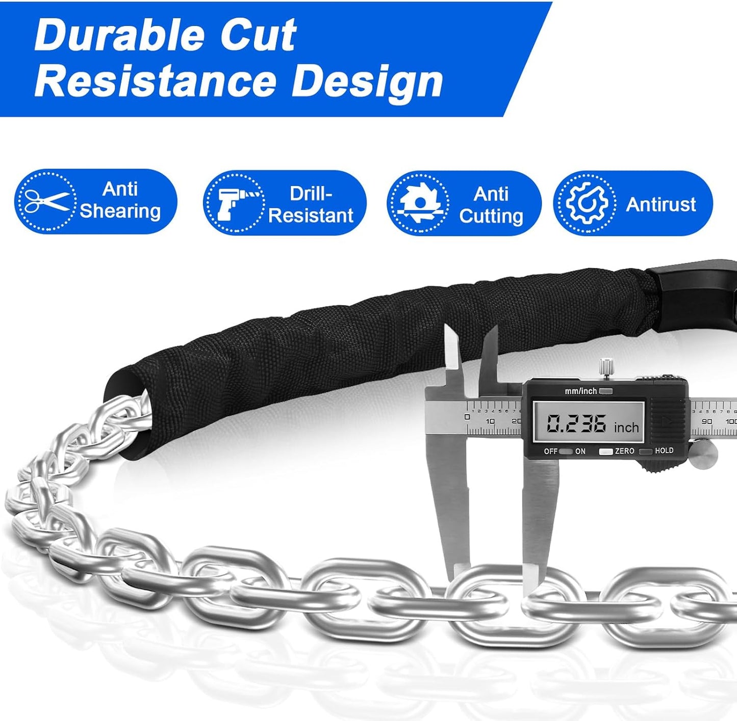 NDakter Heavy-Duty Bike Chain Lock - 4-Digit Combination Security | 1.64 to 4.28 Ft Length for E-Bikes & Scooters