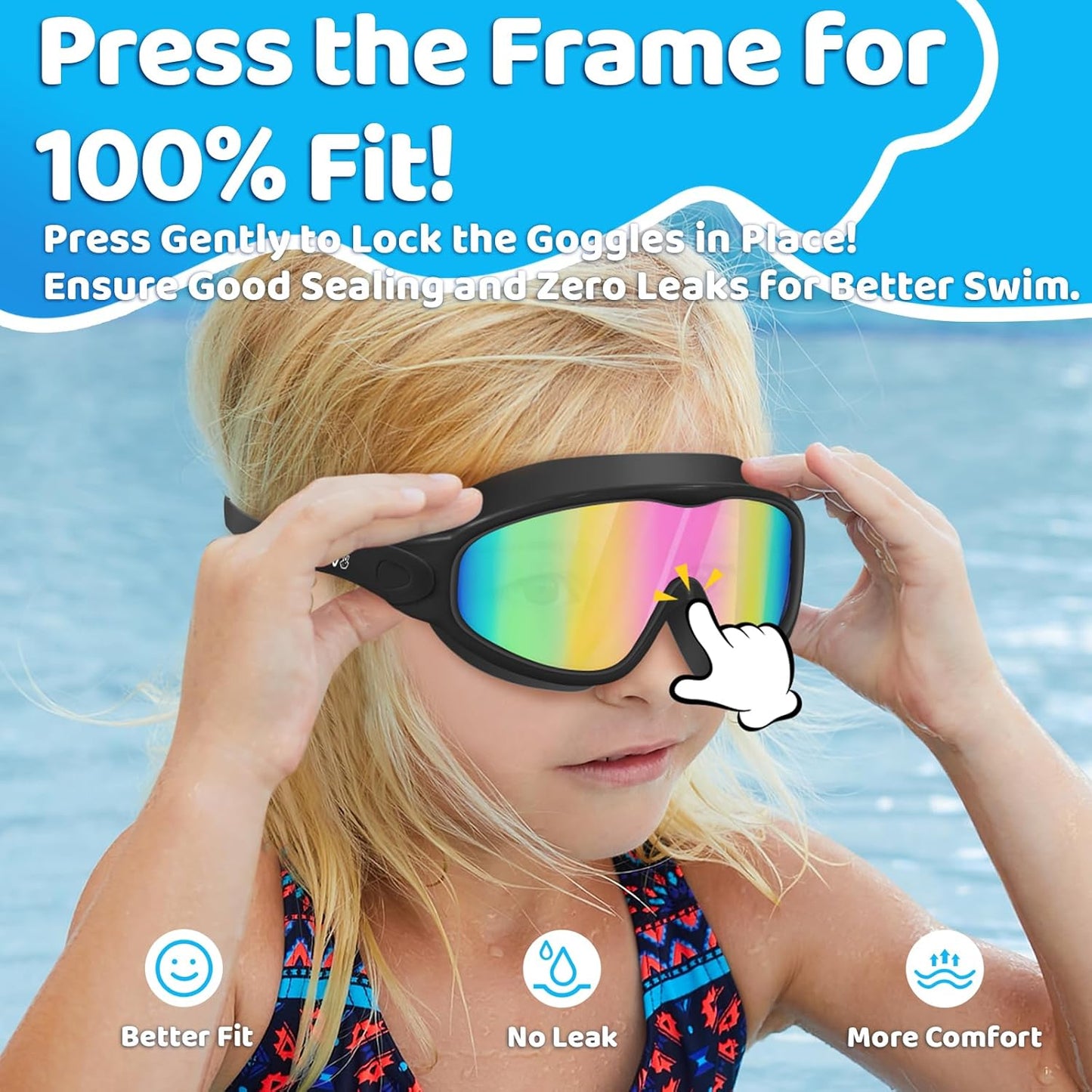 Vvinca Swim Goggles - Anti-Fog UV Protection with Earplugs & Nose Clip | Wide View for Kids Ages 3-15