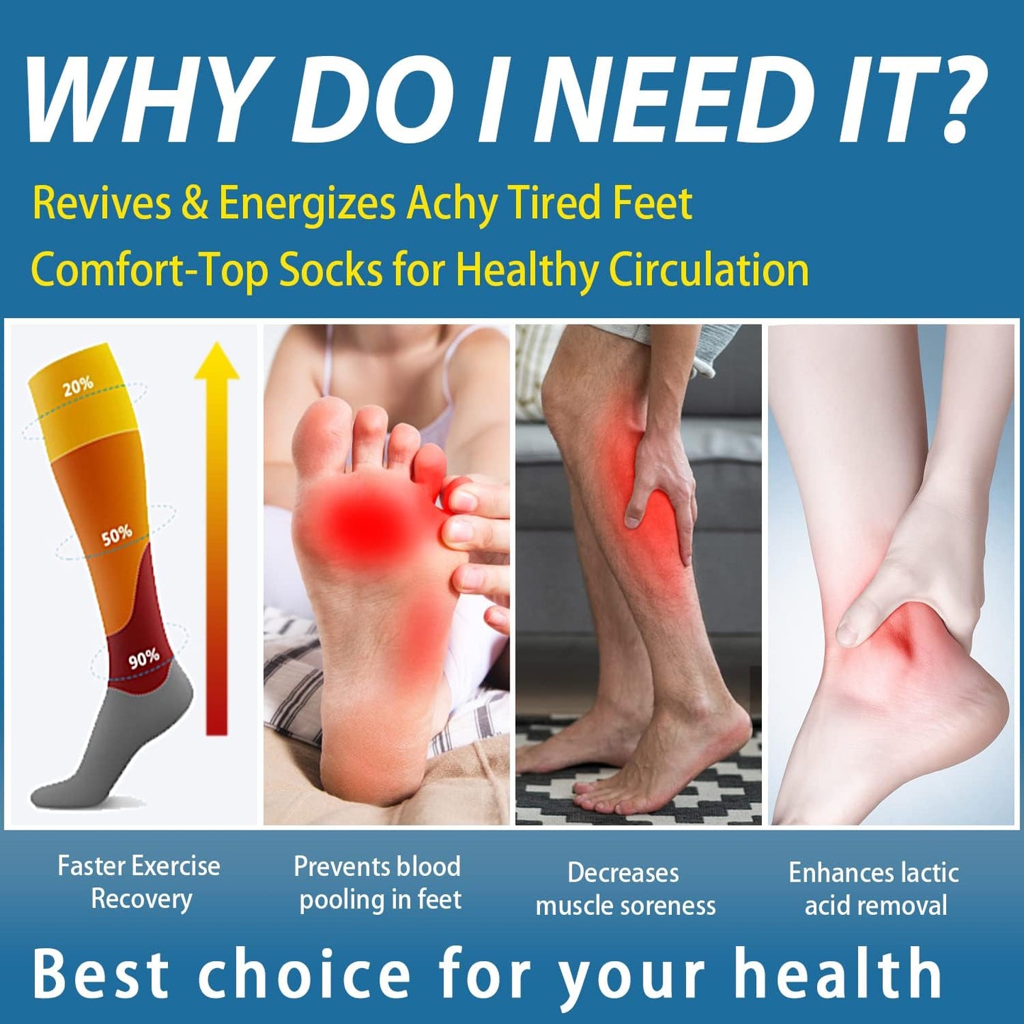 SunFeeling Compression Socks - 6 Pairs for Men & Women | Optimal Circulation Support for Athletes