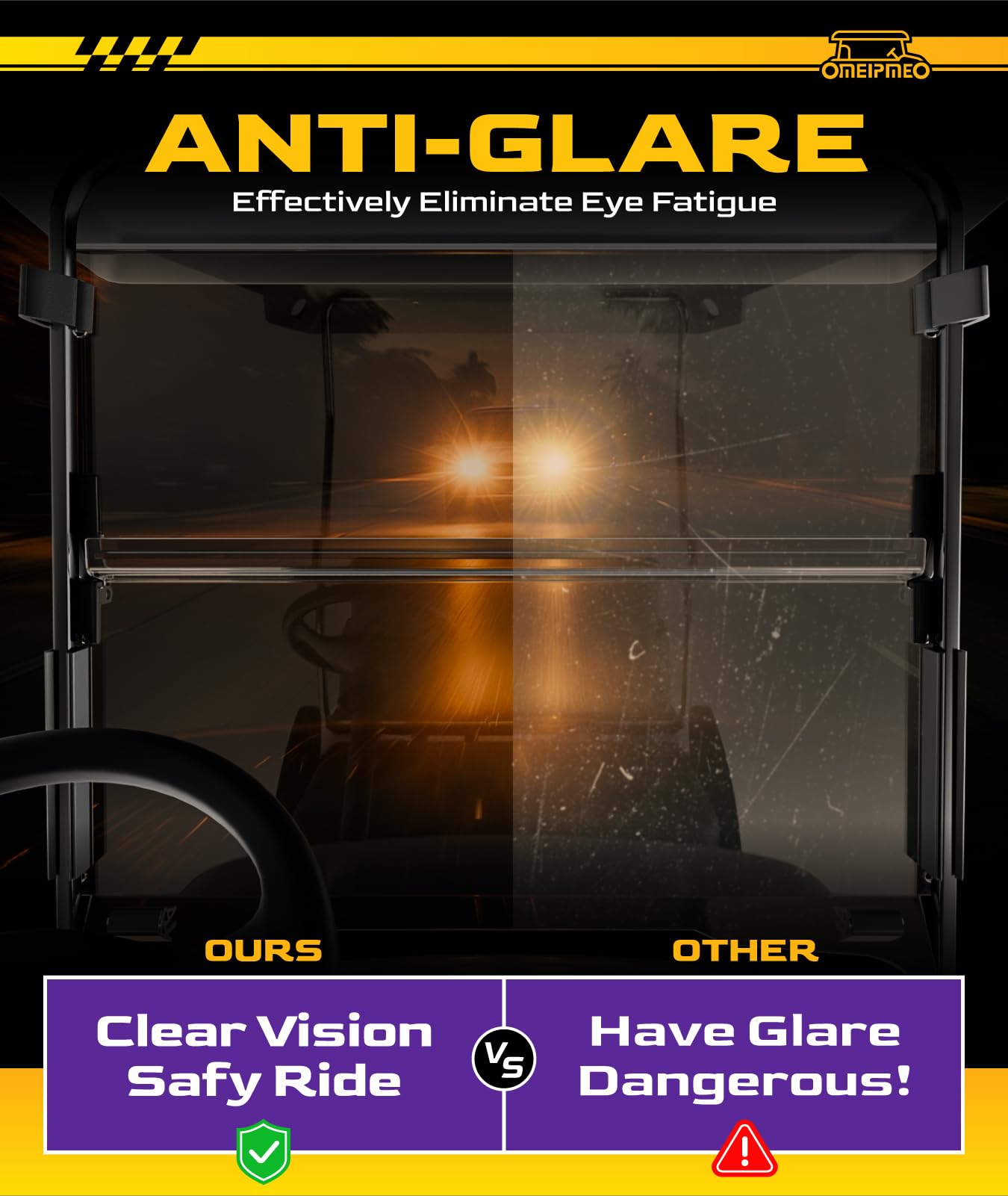 Upgrade Golf Cart Windshield Fits EZGO RXV/Freedom RXV 2008-UP Gas/Electric Models, Foldable EZGO RXV Windshield with Heavy Duty Hinge, Anti-UV&Impact Resistant, 5MM Thick PC Material (Tinted)