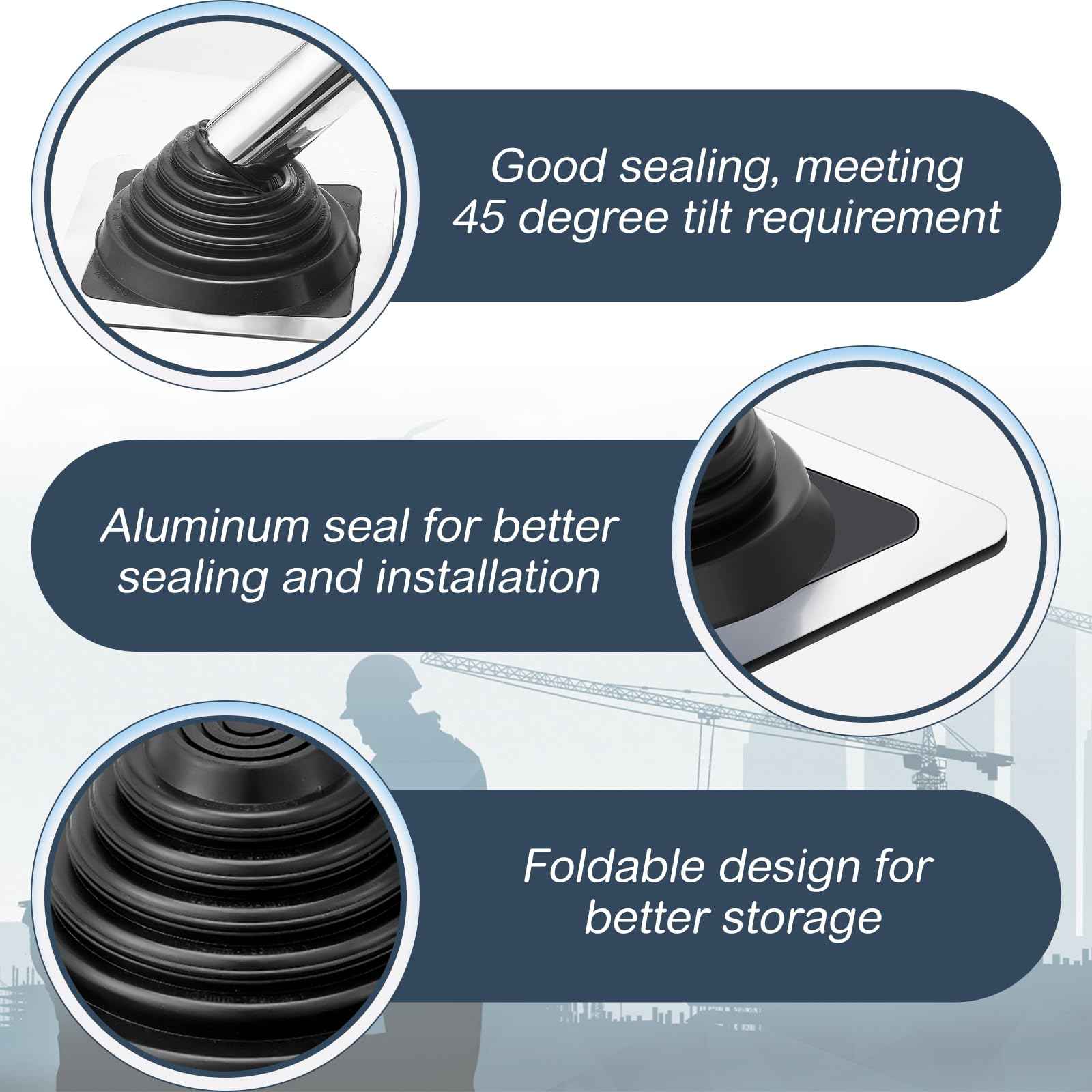 Yaocom #3 Metal Roof Vent Boot Chimney Flashing Roof Jack Pipe Vent for Pipe Diameters 1/4-5-3/4 Sleeve Square Base Epdm Stove(1 Pcs,8 Inch)