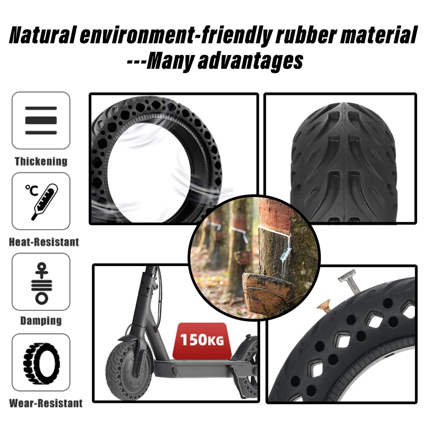 Felixstory 60/70-6.5 Scooter Tire Tubeless: 10x2.50 Solid Tire Replacement for Hover 1 Alpha Hiboy MAX3 Segway Ninebot MAX G2 G30LP Electric Scooter, 10 Inch 10x2.50-6.5 Honeycomb Front Rear Wheels