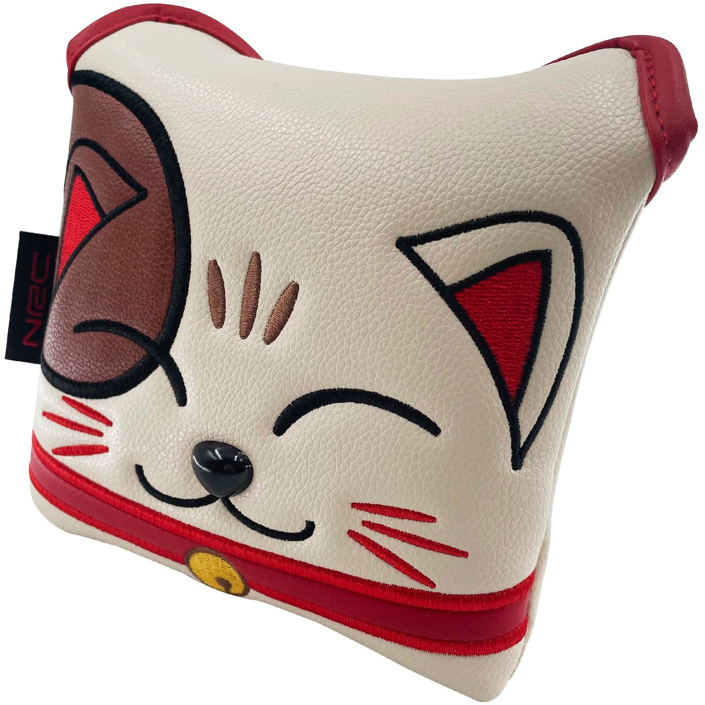 Gbourly Golf Club Heel Shaft Square Mallet Putter Cover Lucky Cat PU Leather Headcover with Magnetic Closure