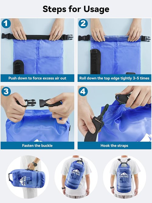 HEETA Waterproof Dry Bag - Lightweight Roll Top Storage Backpack with Phone Case | 5L/10L/20L/30L/40L Sizes for Travel, Swimming, Boating, and Camping