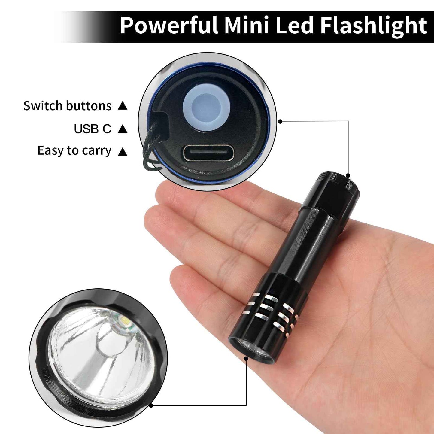 12 Pack LED Aluminum Small Rechargeable Flashlights Bulk, Powered by Built-in Rechargeable Battery with Type-C USB Cable, Slim Mini Handheld Light for Everyday Carry, Hurricane Supplies, Camping