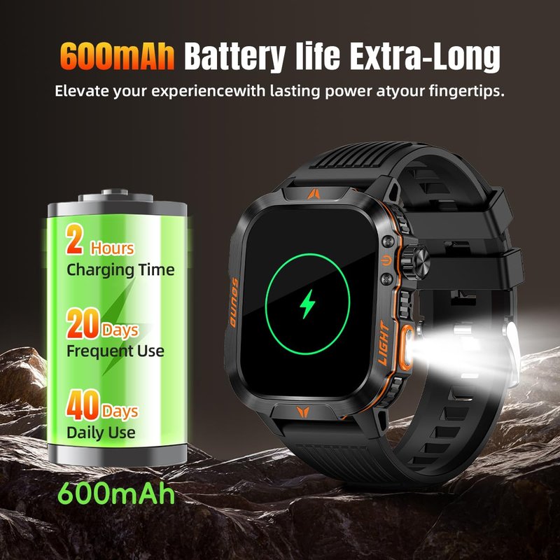 QTLLBT Men's Military Smart Watch HD Compass Altimeter Barometer Fitness Tracker Sports Watch Pedometer Mountaineering Watch Sleep Monitoring Function Men's and Women's Watches