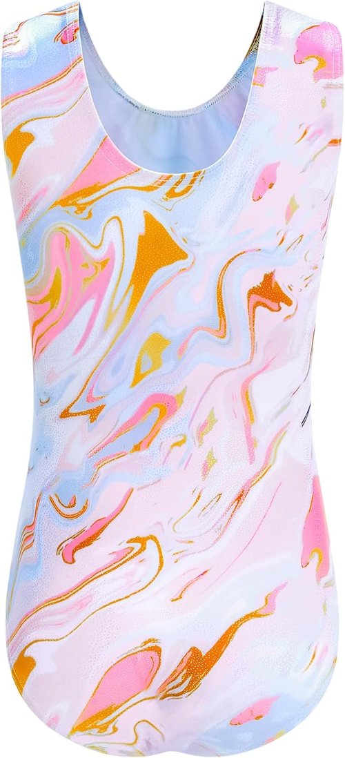 Domusgo Girls Gymnastics Leotards Bundle - Green Leopard & Pink Tie Dye | Size 6-7 Years