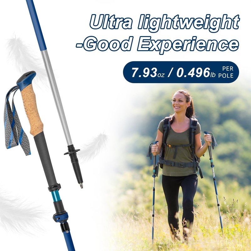 Trekking Poles, Collapsible Hiking Poles,Lightweight and Compact Walking Sticks with Adjustable Height for Men and Women (Blue)