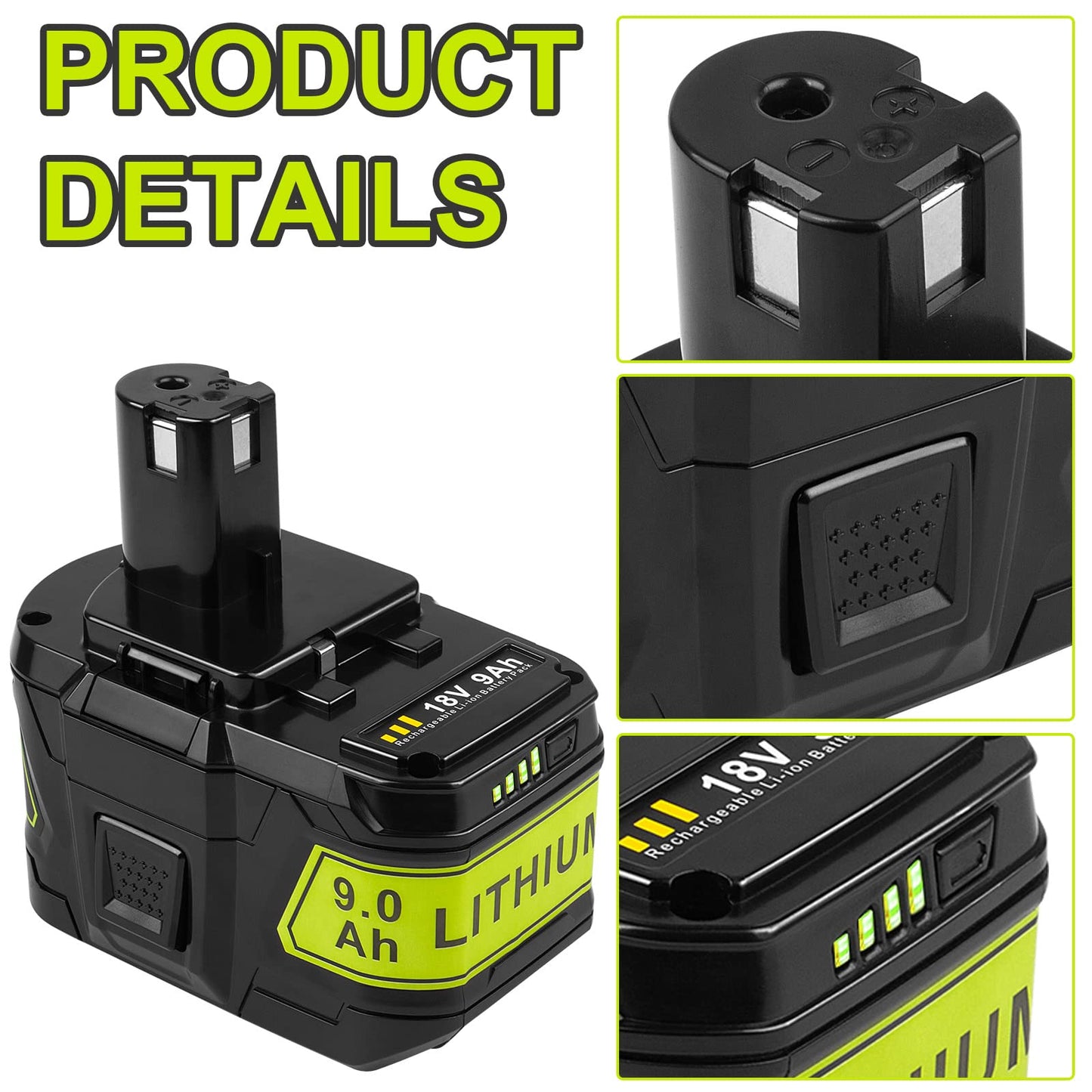 Futurebatt 2Pack High Capacity 9.0Ah Replacement Battery P109 for Ryobi ONE+ P102 P103 P104 P105 P107 P108 P109 P122 18 Volt Tools Battery