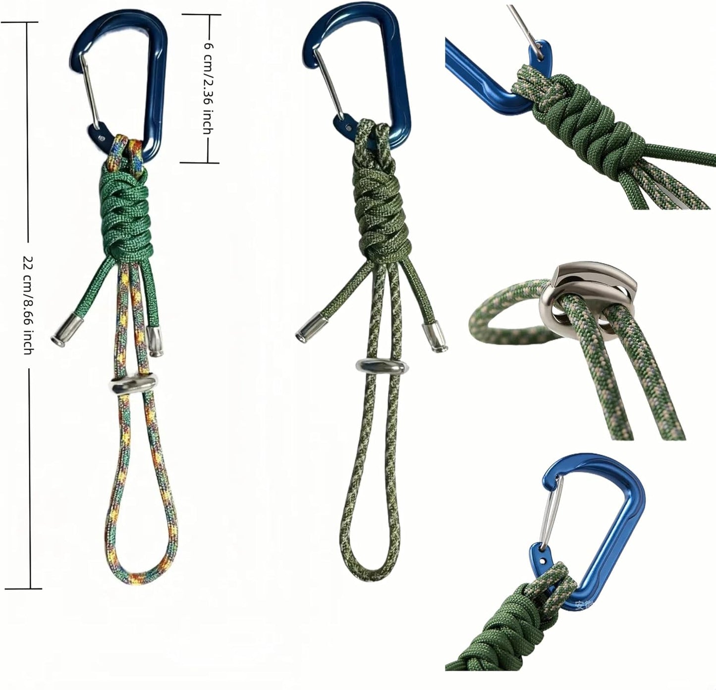 Skiennix 2-Pack Paracord Lanyard - Heavy-Duty Aluminum Carabiner Clips for Camping & Hiking