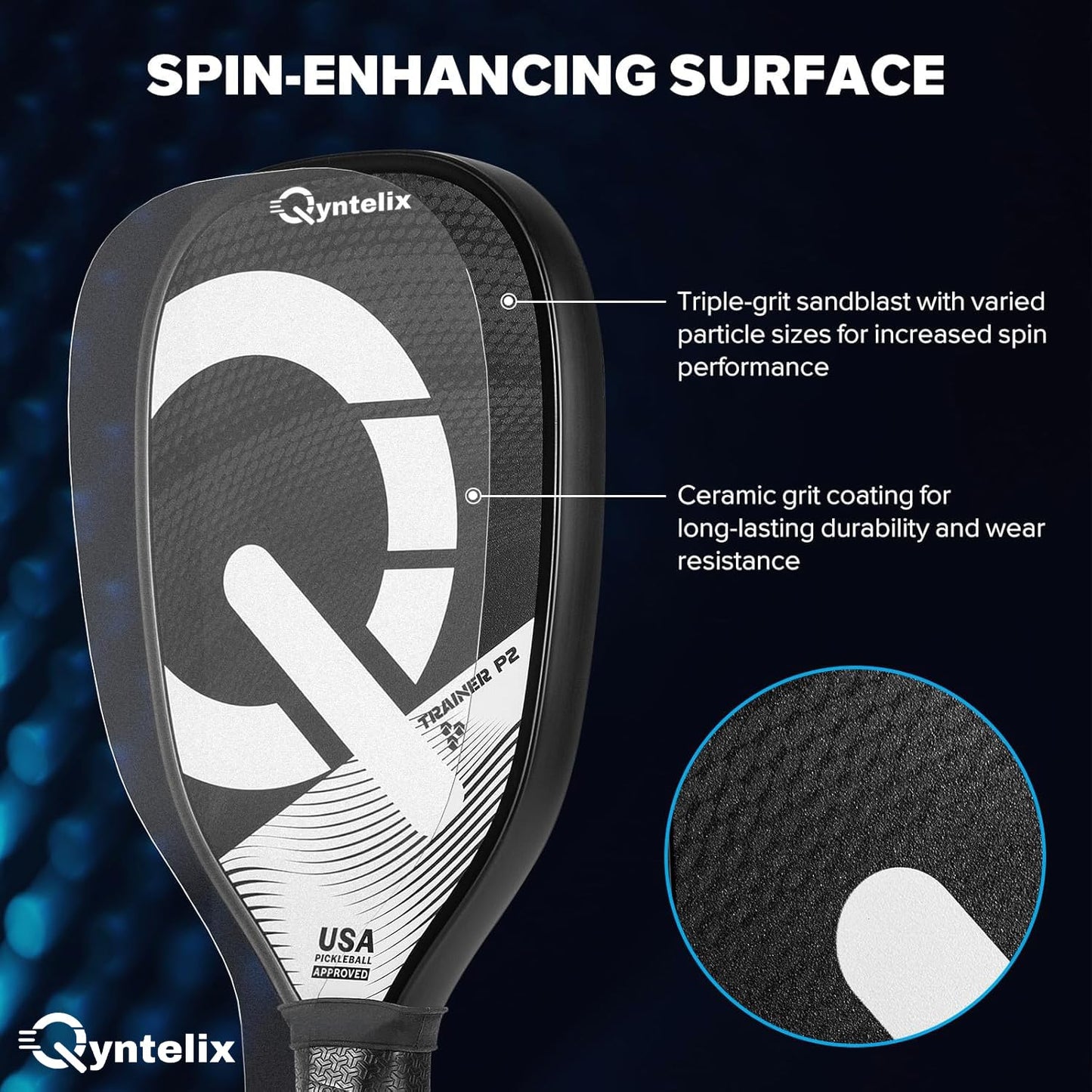 Pickleball Training Paddle – USAPA Approved | 360° Thermoformed | T700 Carbon Fiber | High-Spin Grit Coating | Ultra-Strong Power & Spin for Consistent Training，Extra Long Handle, 16mm Core, Black