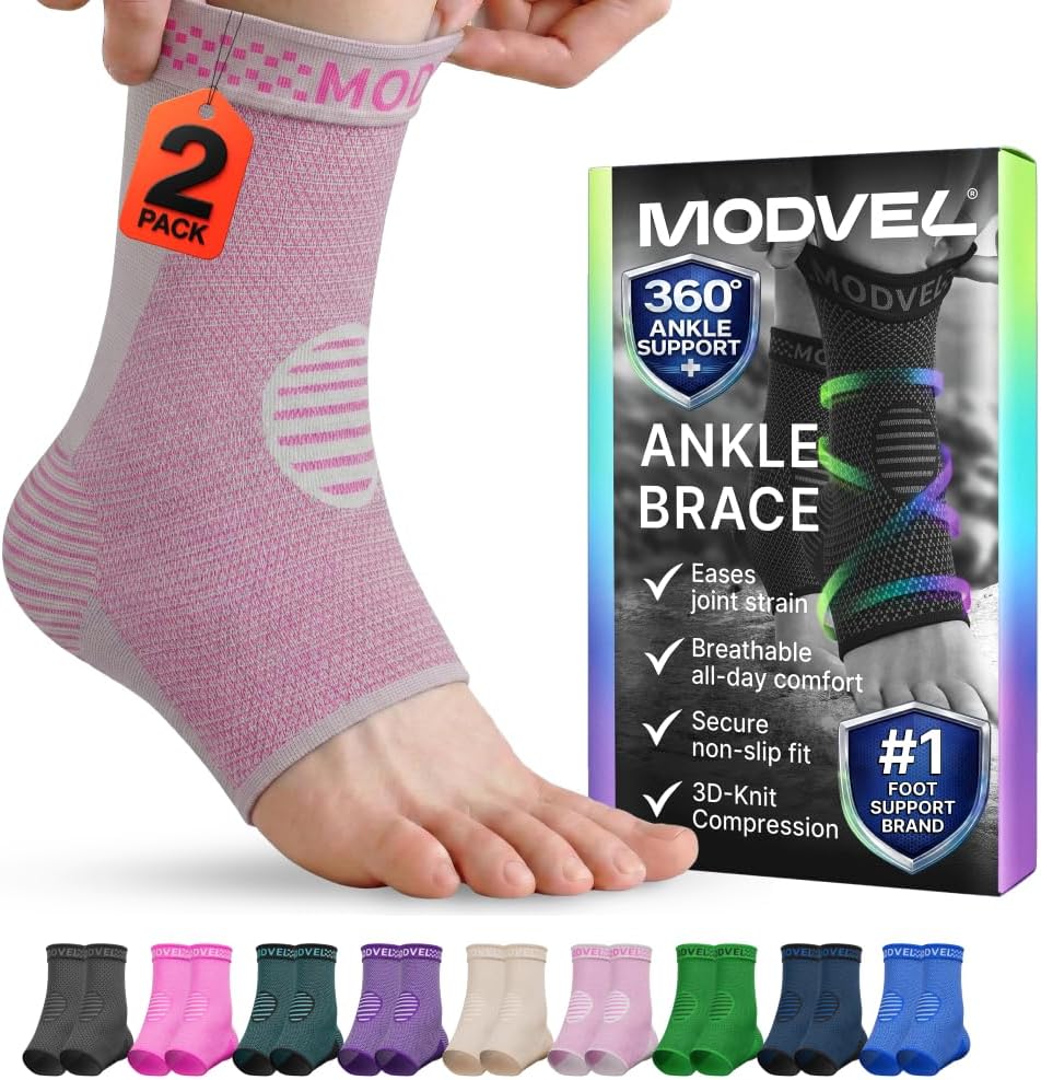 Modvel Ankle Brace - Compression Sleeve for Sprained Ankle & Achilles Tendonitis | Unisex Support