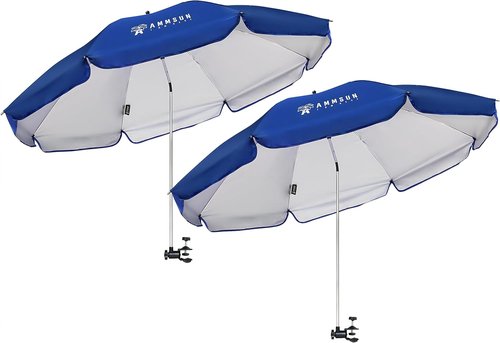 AMMSUN XL Chair Umbrella - Adjustable 47-Inch Portable UV Protection | 360-Degree Swivel, Blue, 2-Pack