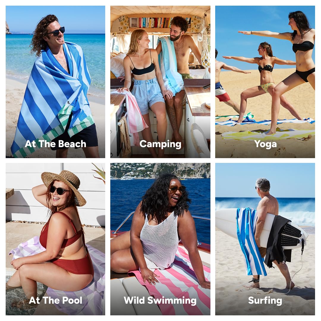 Dock & Bay Beach Towel - Quick Dry, Sand Free - Compact, Lightweight - 100% Recycled - Includes Bag - Blue Sky - Large (160x90cm, 63x35)