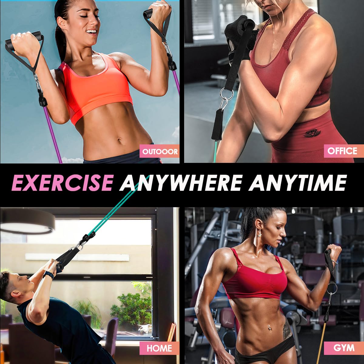 WHATAFIT Resistance Bands, Exercise Bands，Resistance Bands for Working Out, Work Out Bands with Handles for Men and Women Fitness, Strength Training Home Gym Equipment Morandi-01