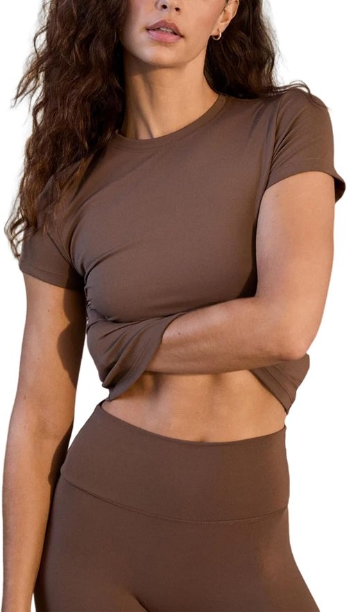 Lviefent Women's Athletic Workout Top - Slim Fit Short Sleeve Gym & Yoga Tee in Stylish Design