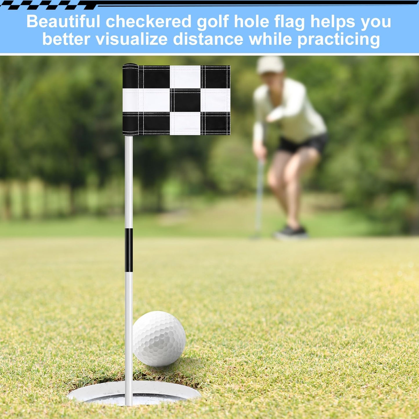 Fanfanwin 6 Pack Checkered Golf Flags 8 x 6 inch Portable 420D Nylon Training Target Flag with Tube Inserted Mini Practice Putting Green for Garden Yard Indoor Outdoor