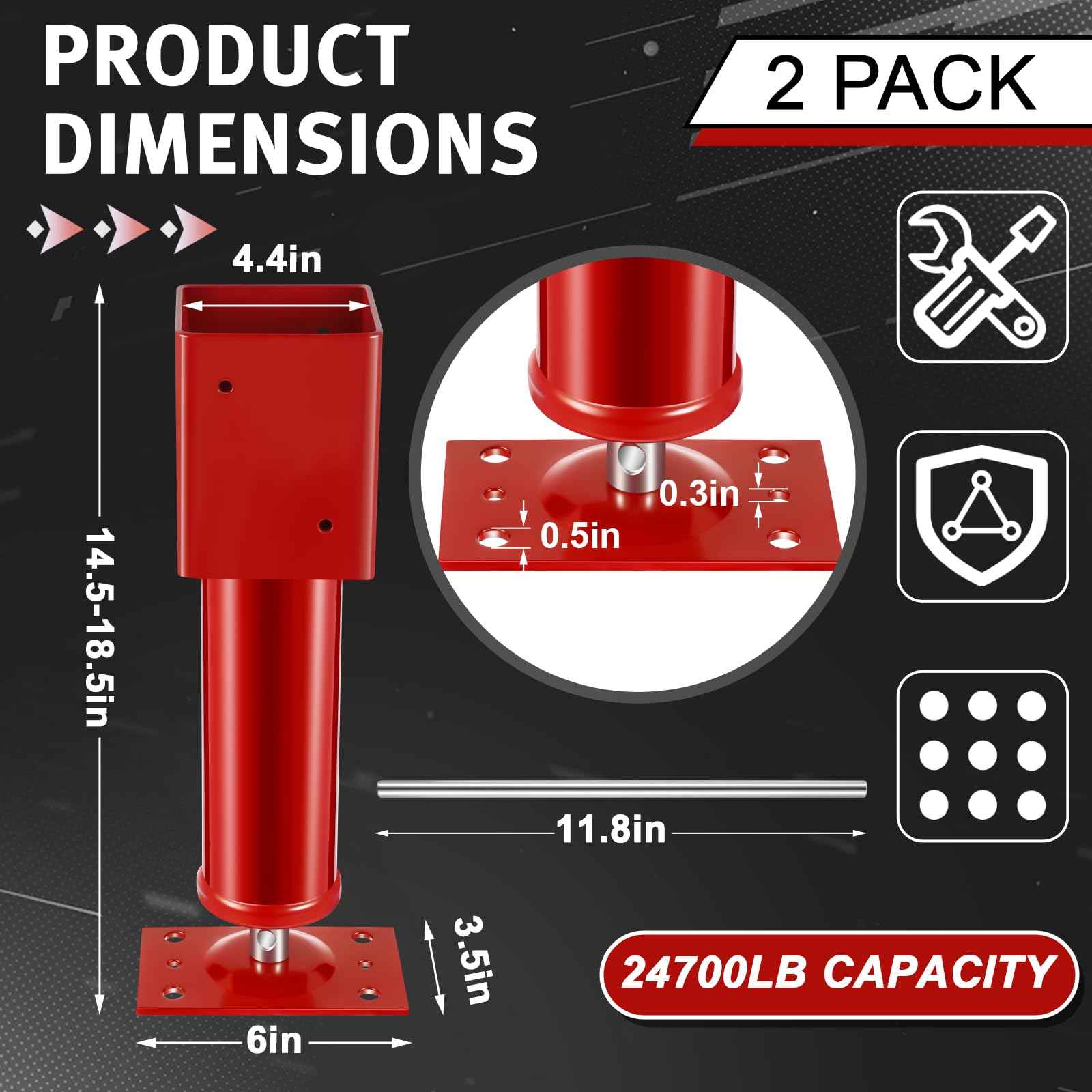 Lasnten 2 Pcs 4" x 4" Screw Jack Post 14.5" - 18.5" Height Range 24700 lbs Load Capacity Adjustable Temporary House Jacks for Leveling Flooring Basement Shore Beams Foundation Repair(Red)