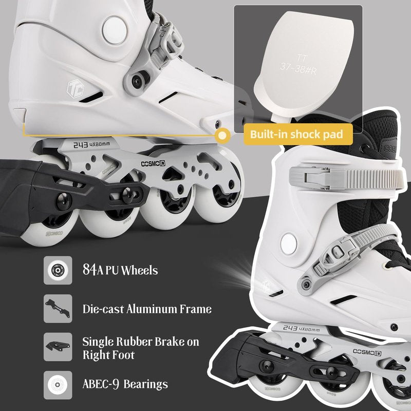 COSMOID TC Inline Skates for Adults & Teens – Professional Roller Blades for Men & Women, Fitness & Recreation Skates, Grey, Size 4-13