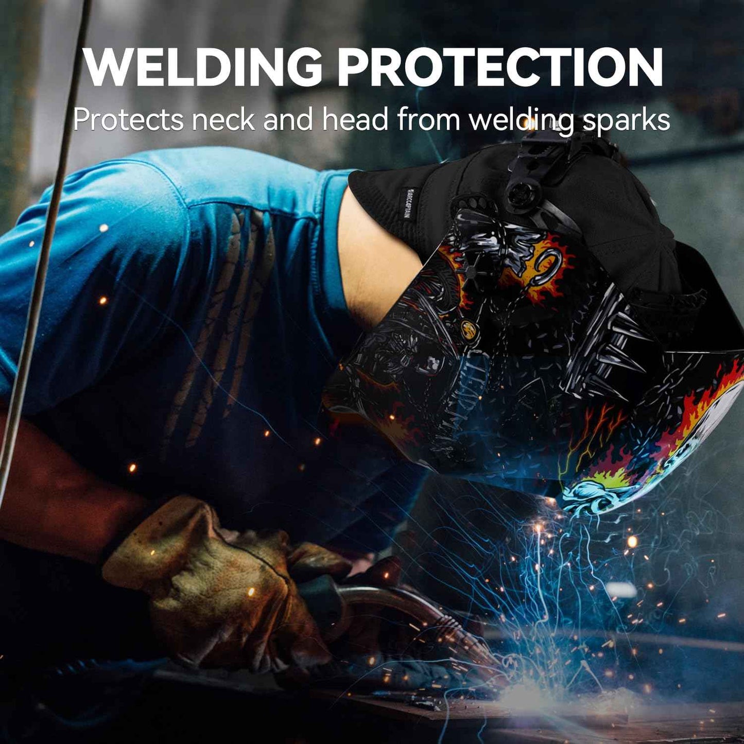 ARCCAPTAIN Reversible Welding Cap, 8 Panel Protective Welders Cap, 10 oz Fireproof Cotton Comforts for Safety and Protection While Welding to Men Women, Black, 7 1/4