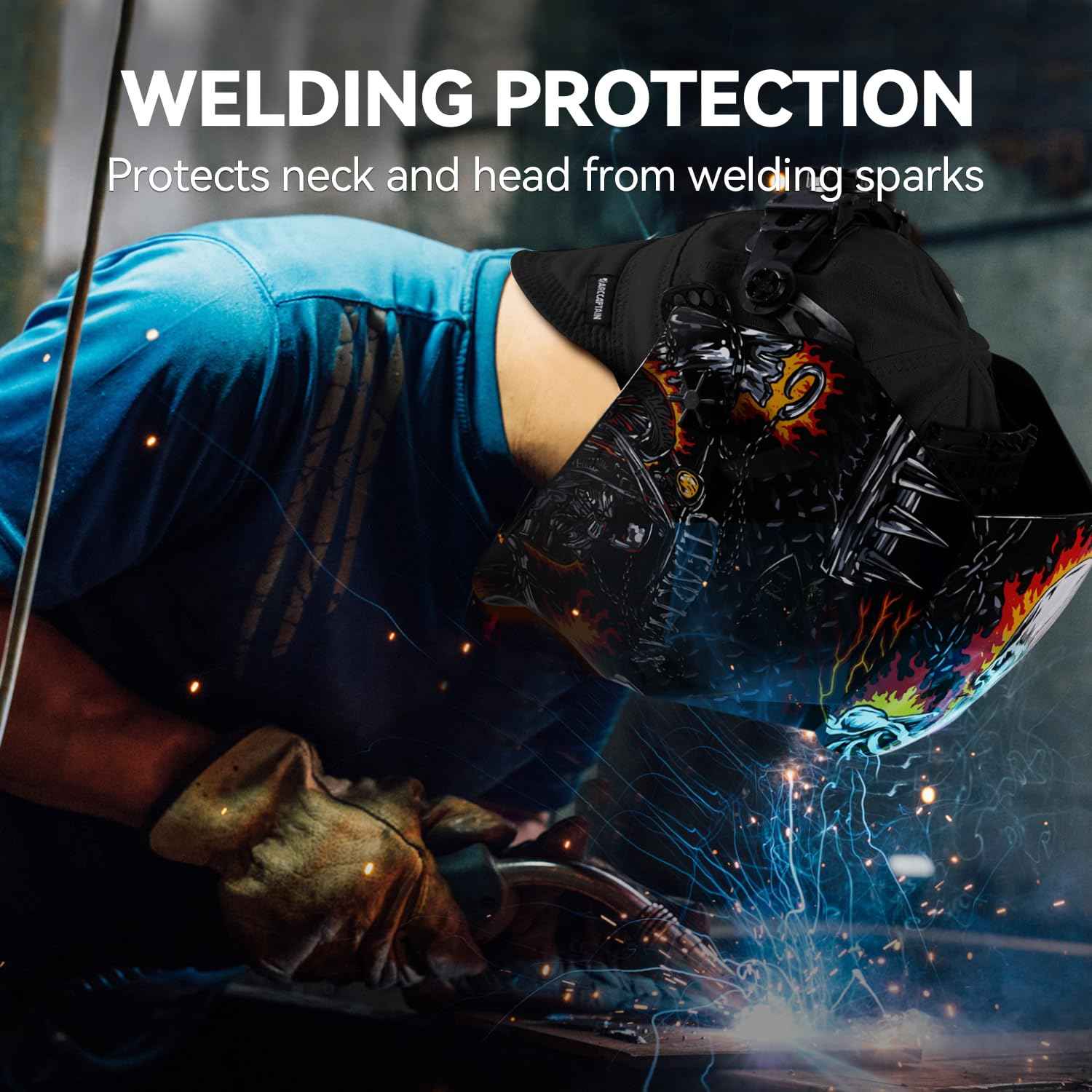 ARCCAPTAIN Reversible Welding Cap, 8 Panel Protective Welders Cap, 10 oz Fireproof Cotton Comforts for Safety and Protection While Welding to Men Women, Black, 7 1/4